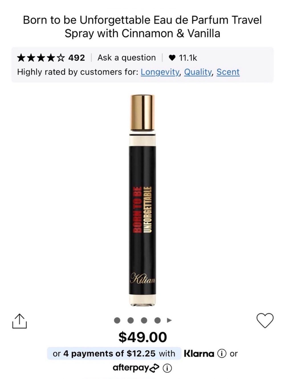 Kilian Born to be Unforgettable Eau de Parfum Travel Spray - Black